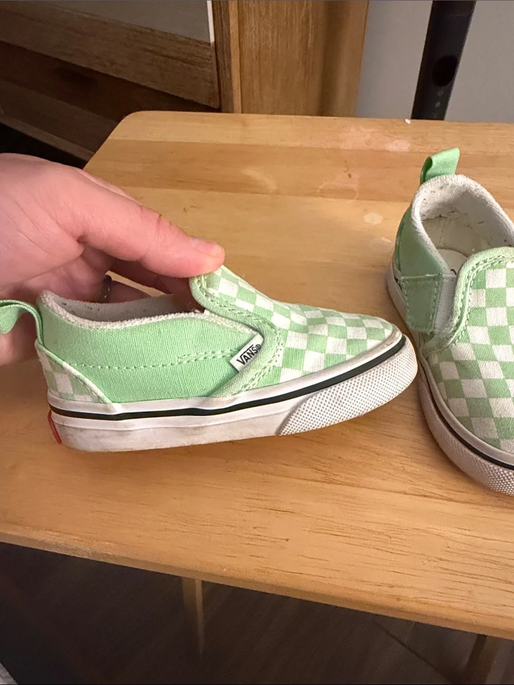 Vans Kids Slip-On Checkerboard Sneakers - Light Green & White